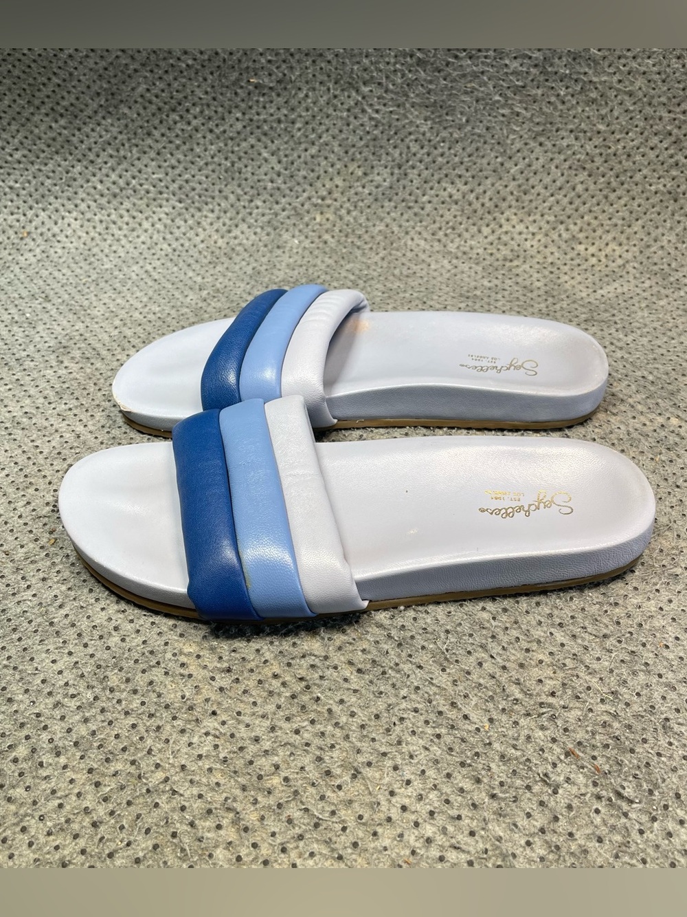 Seychelle’s Blue White Leather Slides Size 10 Women’s